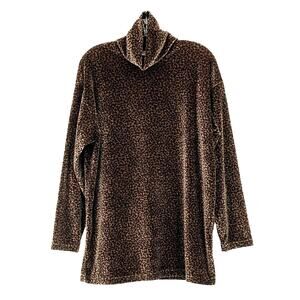 Vintage Gantos Leopard Print Tunic Long Sleeve Turtle Neck Top Medium Basics